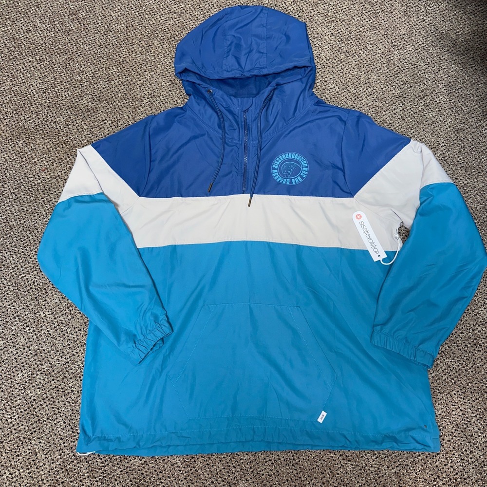 Sisstrevolution Respect The Sea Windbreaker Blue Colorblock Half Zip Hoodie XL